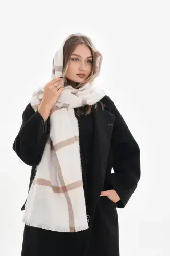 Women's Soft Textured Plaid Scarf-Ecru - 6