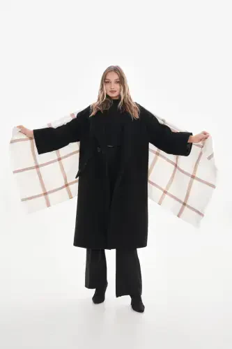 Women's Soft Textured Plaid Scarf-Ecru - 7