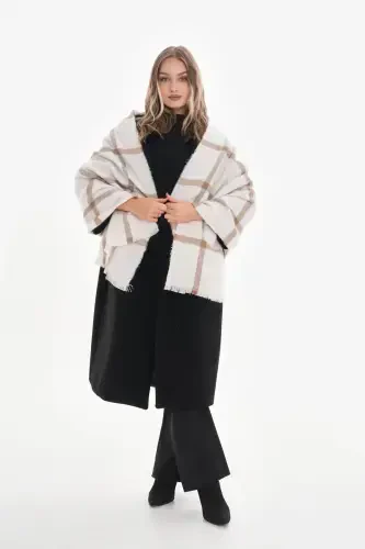 Women's Soft Textured Plaid Scarf-Ecru - 8