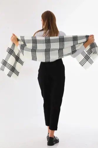 Women's Soft Textured Plaid Scarf - Ecru-Striped - 6