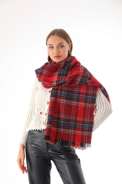 Women's Soft Textured Red Plaid Scarf - RITAGARCIA