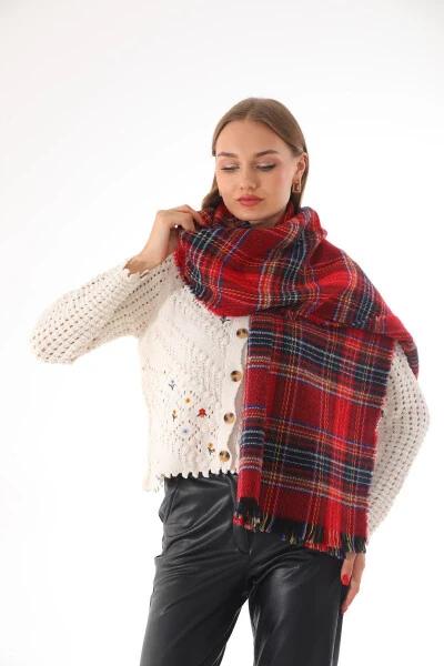 Women's Soft Textured Red Plaid Scarf - RITAGARCIA (1)