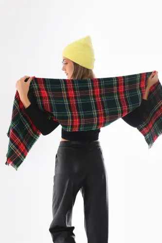 Women's Soft Textured Scottish Green Plaid Scarf - Scottish Green - 4