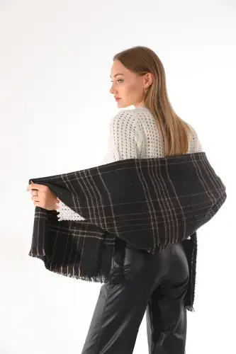 Women's Soft Touch Black-Beige Plaid Scarf-Black - 3
