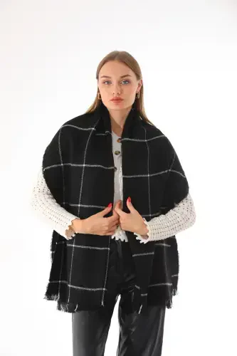 Women's Soft Touch Black Plaid Scarf-Black - RITAGARCIA (1)