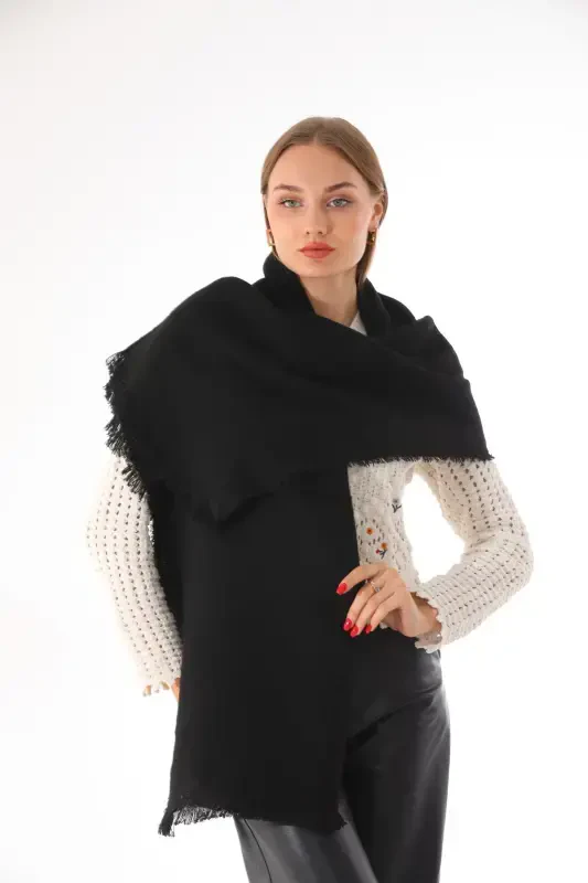 Women's Soft Touch Black Plain Scarf-Black - RITAGARCIA