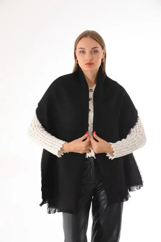 Women's Soft Touch Black Plain Scarf-Black - 3