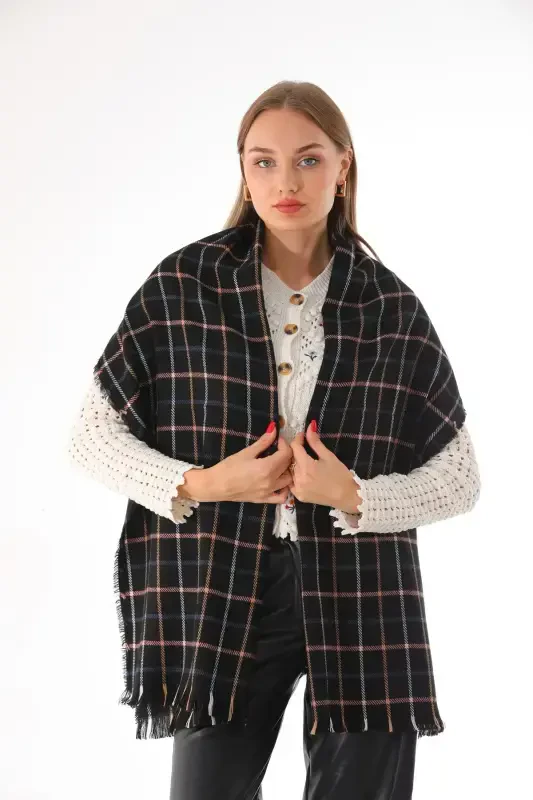 Women's Soft Touch Black-stone Plaid Scarf-Black - 2