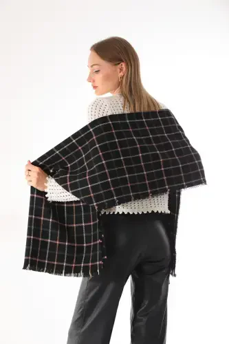 Women's Soft Touch Black-stone Plaid Scarf-Black - 3