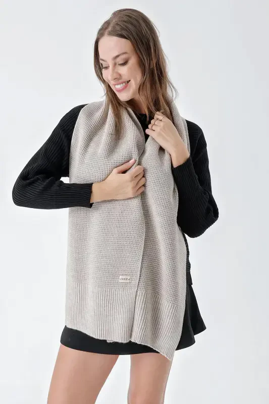 Women's Soft Touch Knit Detailed Scarf Beige 24W1321-Beige - CHUBA