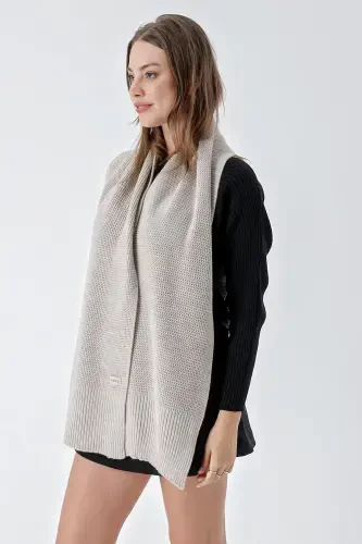 Women's Soft Touch Knit Detailed Scarf Beige 24W1321-Beige - CHUBA (1)