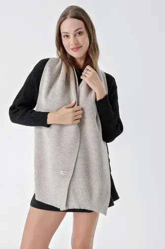 Women's Soft Touch Knit Detailed Scarf Beige 24W1321-Beige - 3