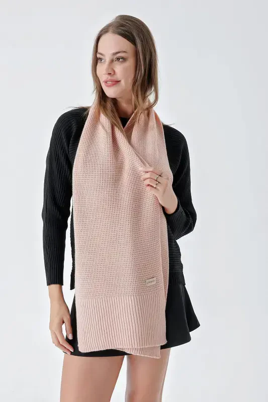 Women's Soft Touch Knit Detailed Scarf Powder 24W1321-Powder - 1