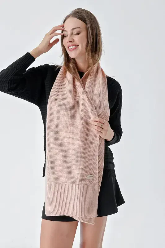 Women's Soft Touch Knit Detailed Scarf Powder 24W1321-Powder - 2