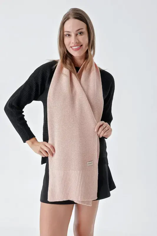 Women's Soft Touch Knit Detailed Scarf Powder 24W1321-Powder - 3