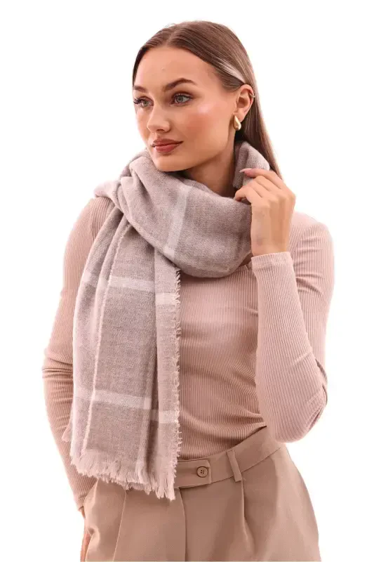 Women's Soft Touch Plaid Scarf-Beige - 3