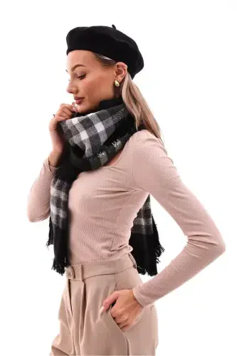 Women's Soft Touch Plaid Scarf - Black - 3