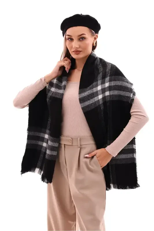 Women's Soft Touch Plaid Scarf - Black - 4