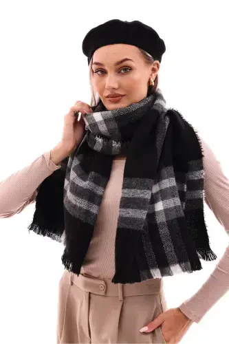 Women's Soft Touch Plaid Scarf - Black - 6