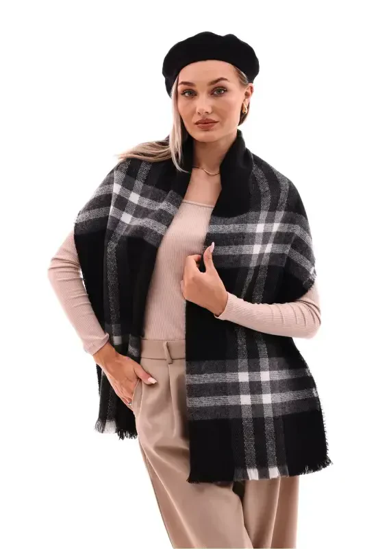 Women's Soft Touch Plaid Scarf - Black - 7