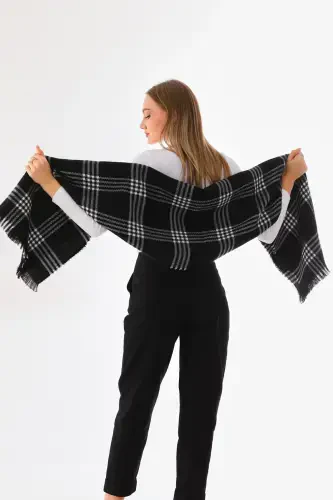 Women's Soft Touch Plaid Scarf - Black - 1