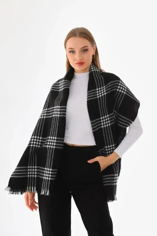 Women's Soft Touch Plaid Scarf - Black - 3