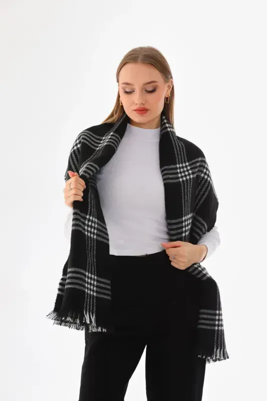 Women's Soft Touch Plaid Scarf - Black - 4