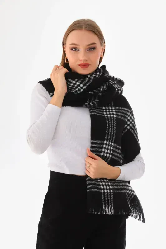 Women's Soft Touch Plaid Scarf - Black - 5