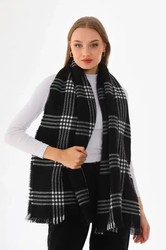 Women's Soft Touch Plaid Scarf - Black - 7