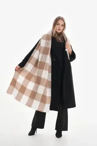 Women's Soft Touch Plaid Scarf-Ecru - RITAGARCIA (1)