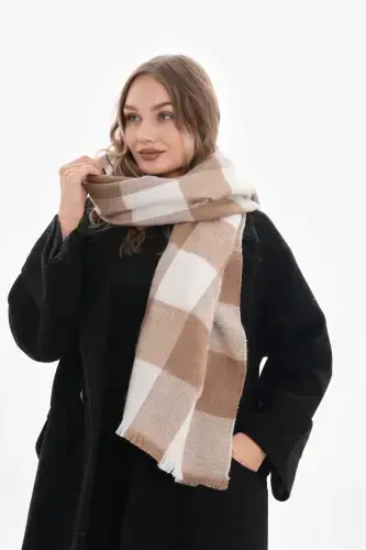 Women's Soft Touch Plaid Scarf-Ecru - 3