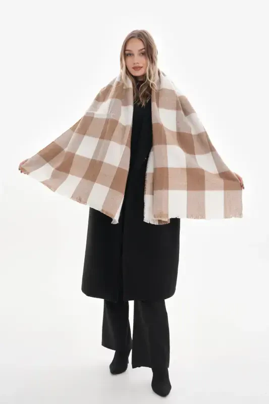 Women's Soft Touch Plaid Scarf-Ecru - 4