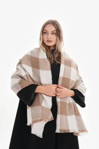 Women's Soft Touch Plaid Scarf-Ecru - 6