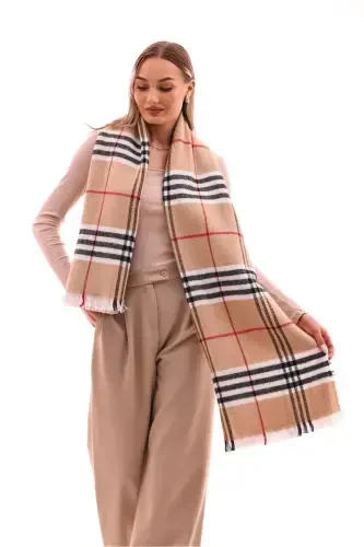 Women's Soft Touch Plaid Scarf-Tan - 1