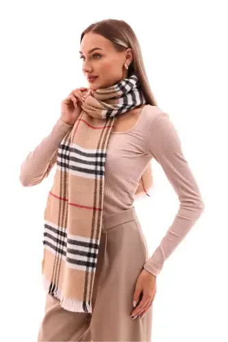 Women's Soft Touch Plaid Scarf-Tan - RITAGARCIA (1)