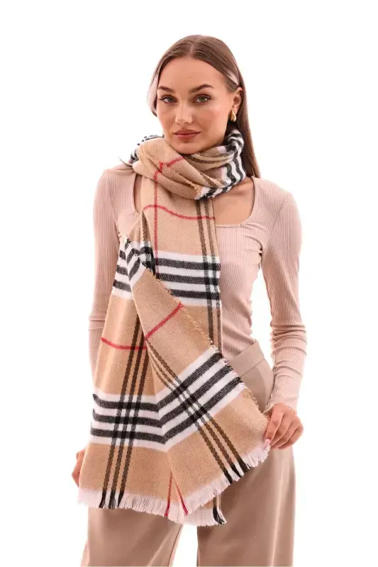 Women's Soft Touch Plaid Scarf-Tan - 4