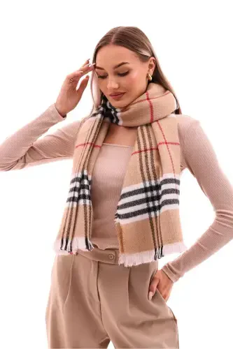 Women's Soft Touch Plaid Scarf-Tan - 5