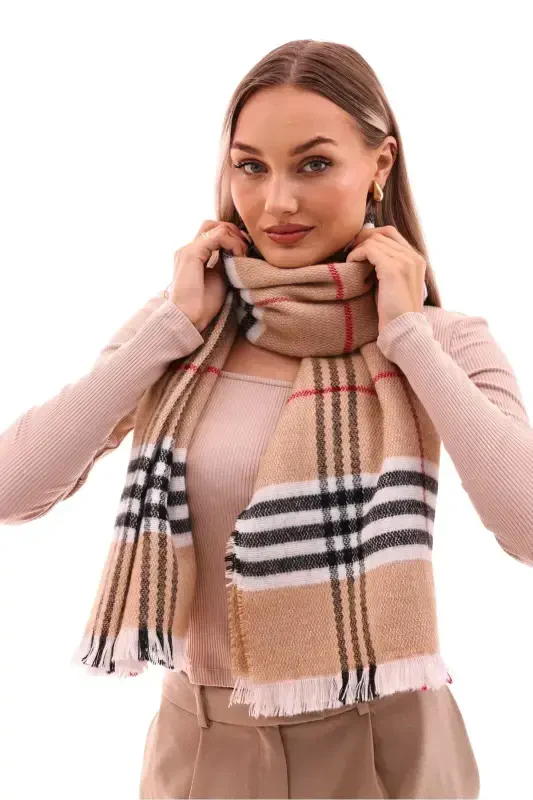 Women's Soft Touch Plaid Scarf-Tan - 6