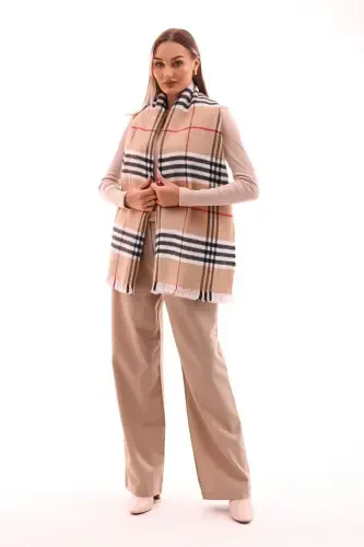 Women's Soft Touch Plaid Scarf-Tan - 7