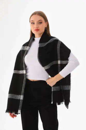 Women's Soft Touch Plaid Scarf Unisex-Black - RITAGARCIA (1)