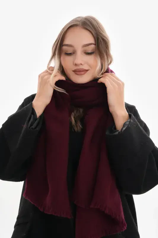 Women's Soft Touch Plain Scarf-Burgundy - 2