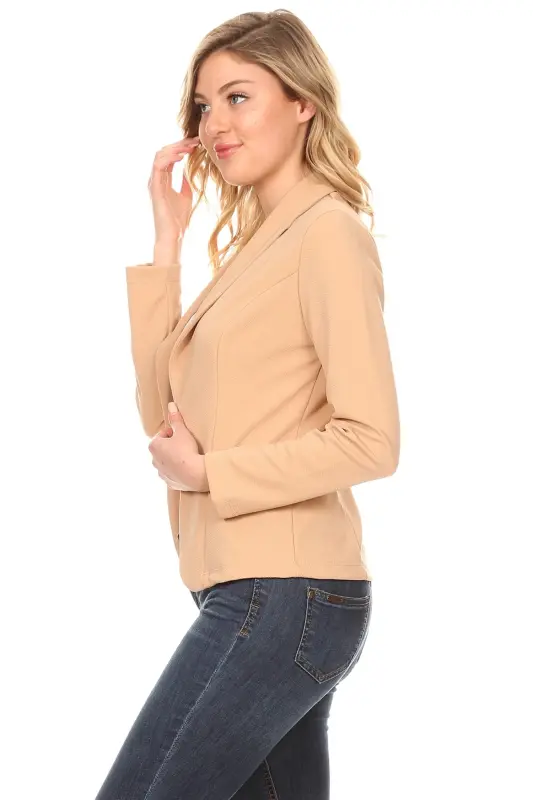 Women's solid casual office work long sleeve open front blazer jacket made in USA, sizes S-3XL. - 3