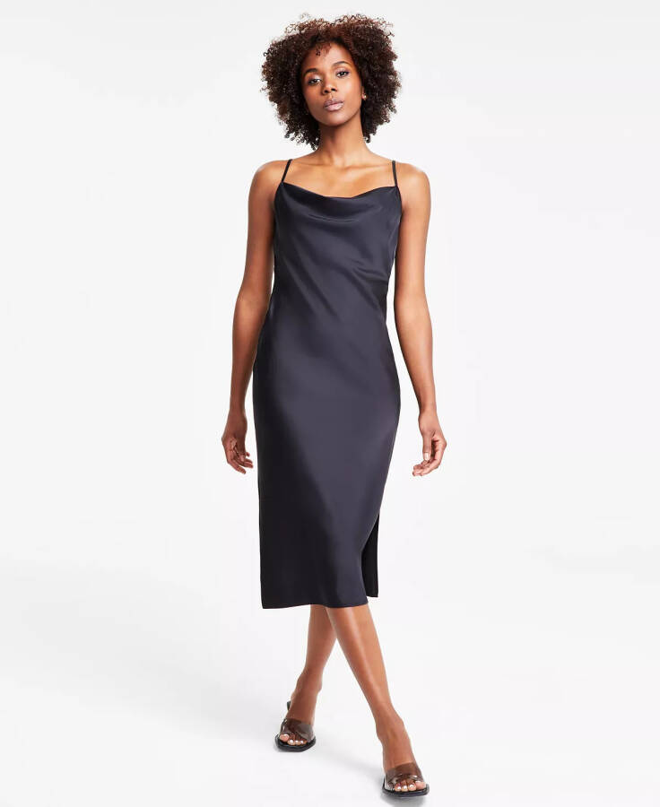 Women's Solid Cowlneck Slip Dress, Created for Modazone Black - 5