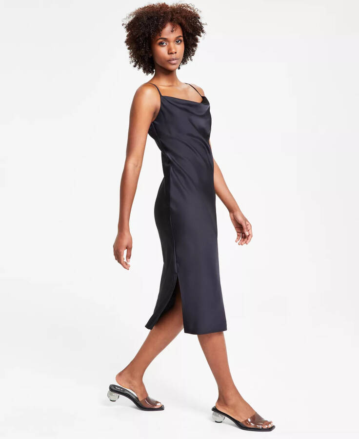 Women's Solid Cowlneck Slip Dress, Created for Modazone Black - 7