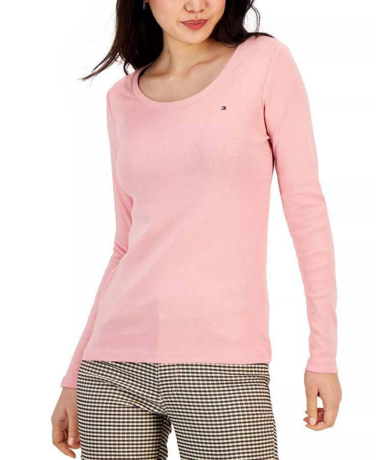 Women's Solid Scoop-Neck Long-Sleeve Top Bridal Rose - 2