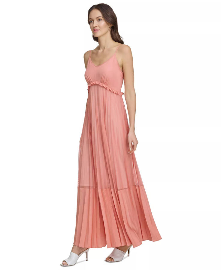 Women's Solid Tiered Pleated Sleeveless Mesh Maxi Dress Summer - 3