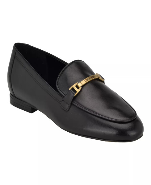 Women's Sommiya Almond Toe Casual Slip-On Loafers Black Leather - 1