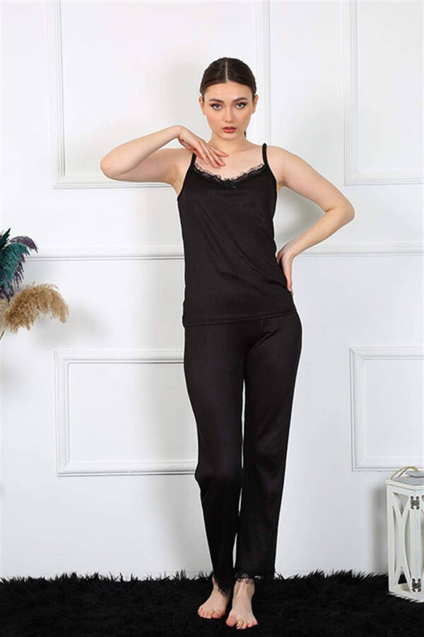 Women's Spaghetti Strap Black Pajama Set 4136 - 1