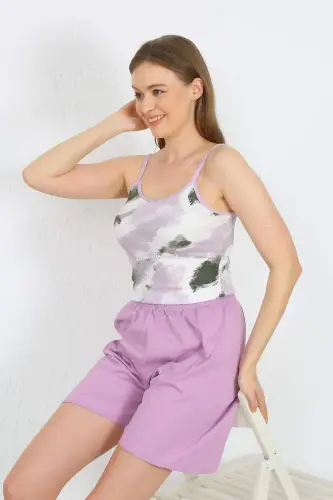 Women's Spaghetti Strap Cotton Jersey Shorts Set Lilac 3620 - 1