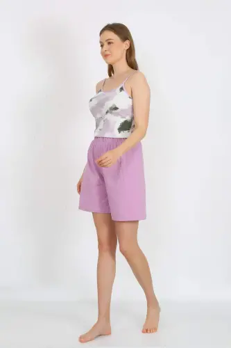 Women's Spaghetti Strap Cotton Jersey Shorts Set Lilac 3620 - 3